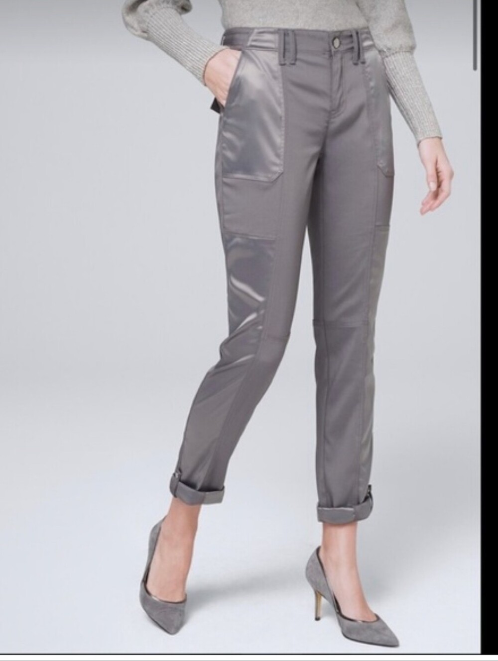 White House Black Market WHBM Weekend Straight Leg Cropped Pants Satin Trim 00
